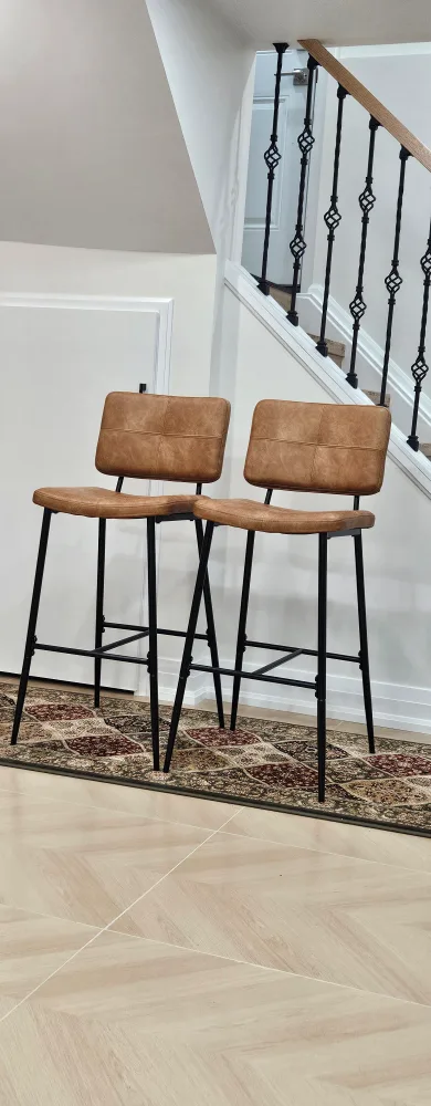 Set of 2 Barstools - Brown Leather & Black Metal thumbnail