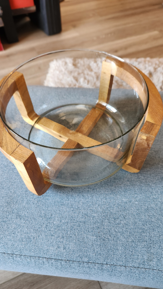 Glass Bowl with Wooden Stand