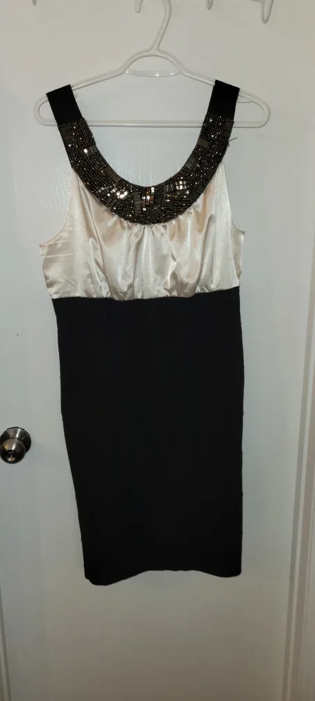 Black & Cream Dress with Beaded Neckline thumbnail