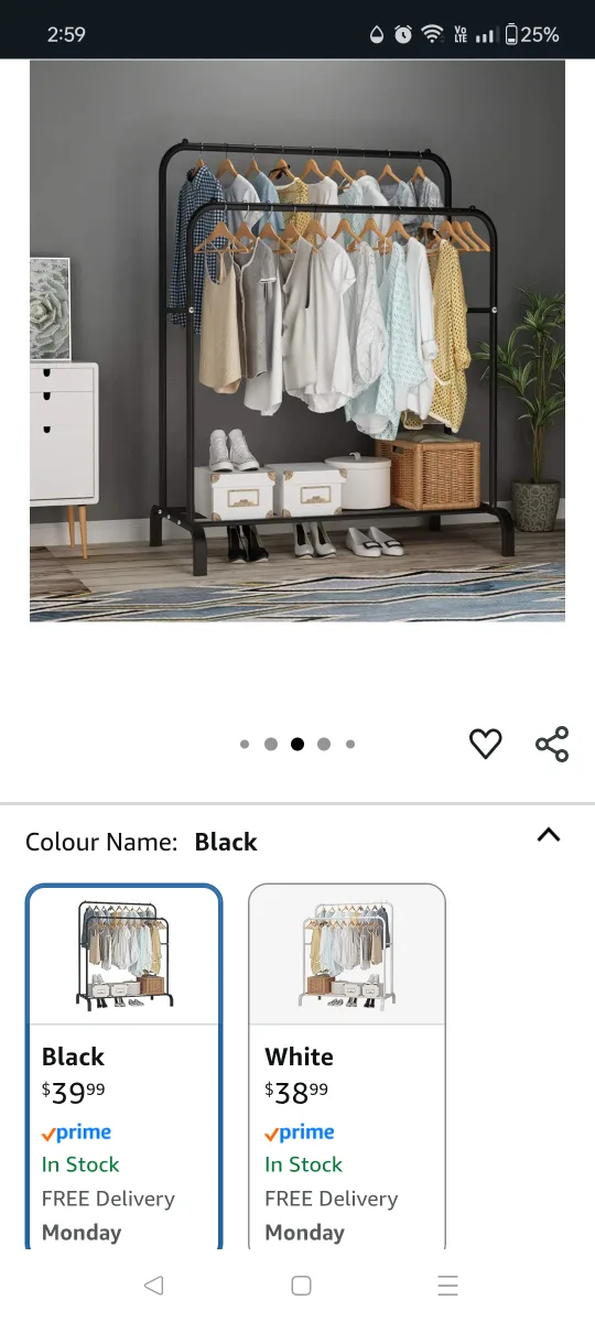 Like New- UDEAR Black Double Rod Garment Rack thumbnail