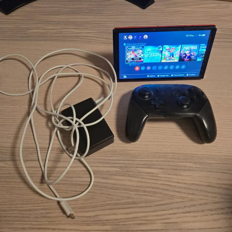 Nintendo Switch OLED mario red. with games. pro controller thumbnail