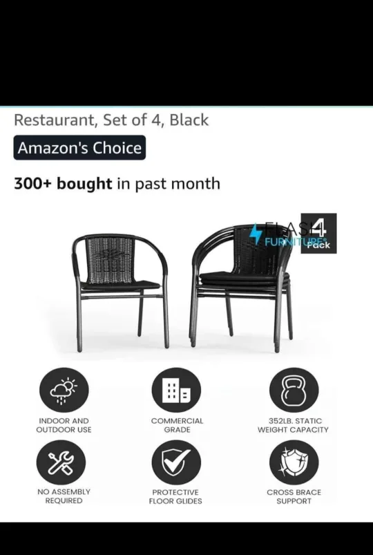 Flash Furniture Black Rattan Dining Chairs - Set of 4 image indicator(6)