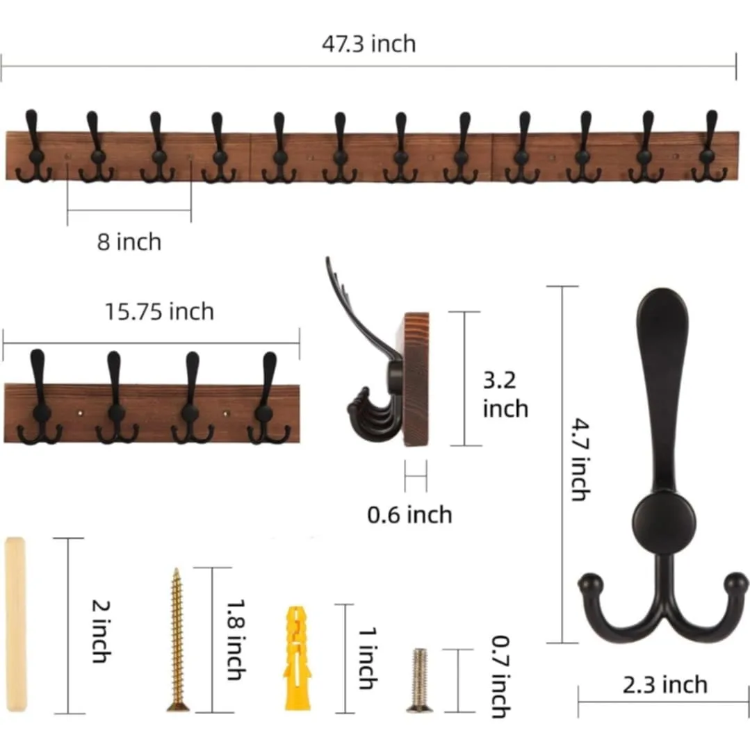 Wooden Coat Rack with 12 Hooks thumbnail