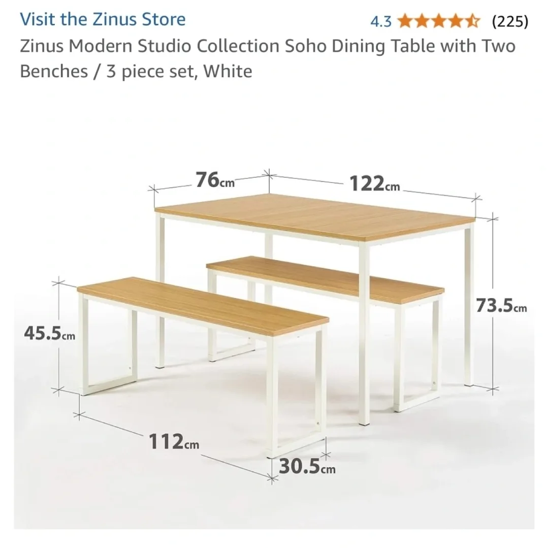Zinus Modern Studio Dining Table with 2 Benches image indicator(2)