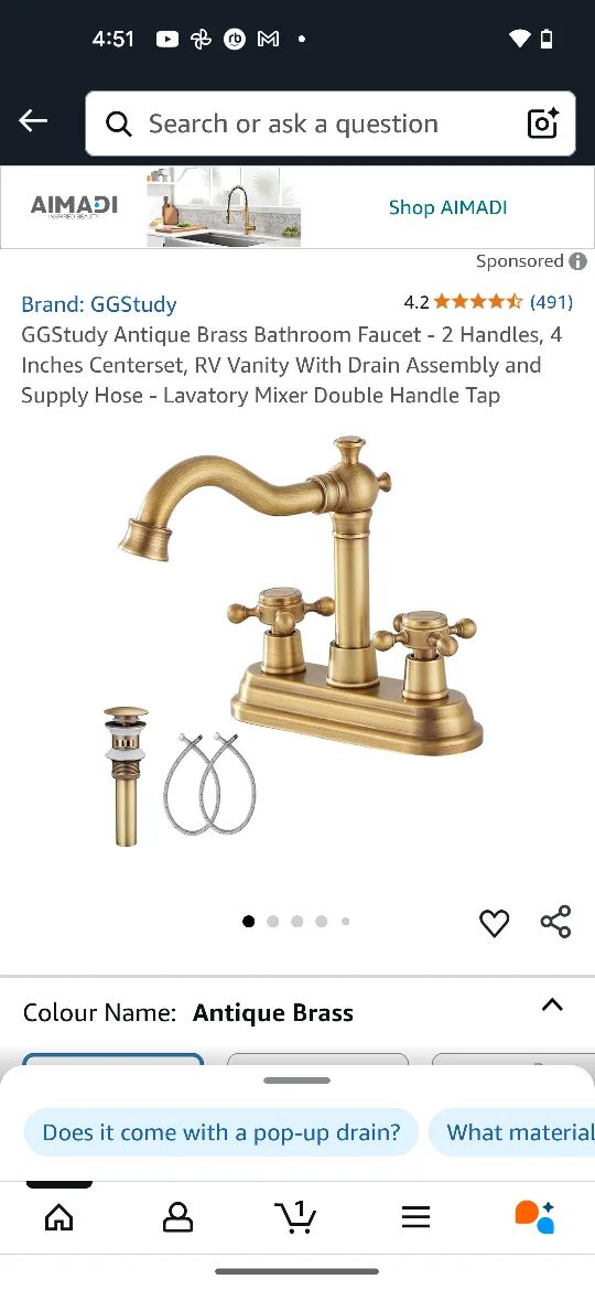 GGStudy Antique Brass Bathroom Faucet thumbnail