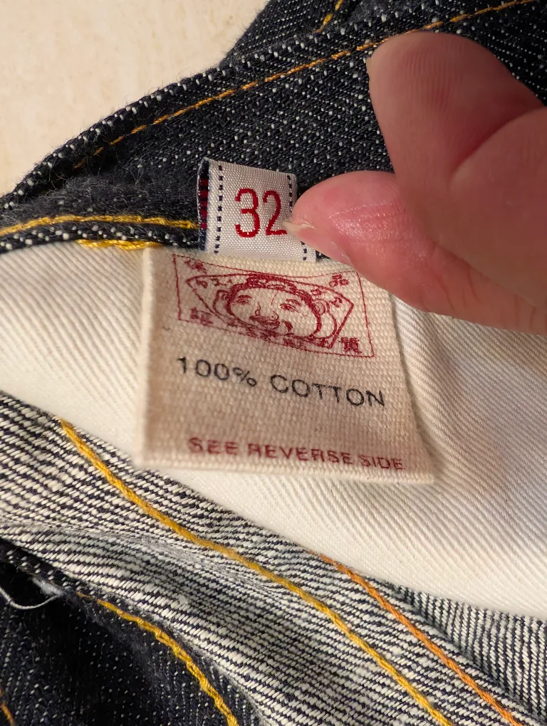 Evisu Yellow Logo Jeans - Size 32"x34"- hand embroidery logo image indicator(6)