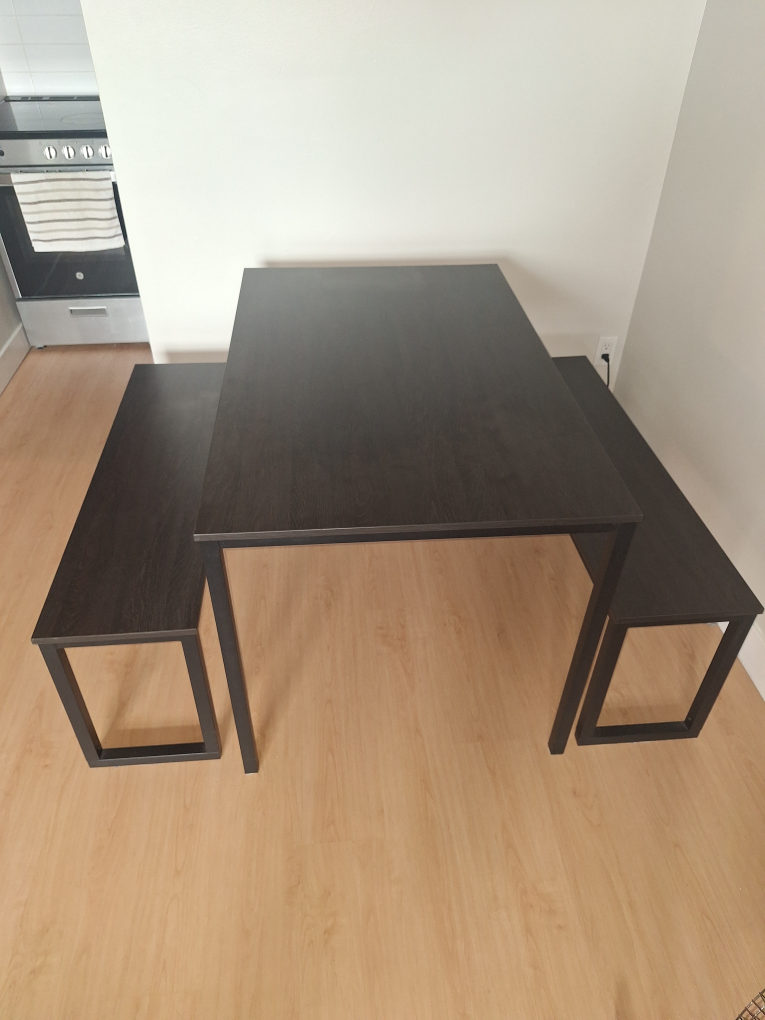 Dining Table Set with Two Benches - Dark Brown - photo 2