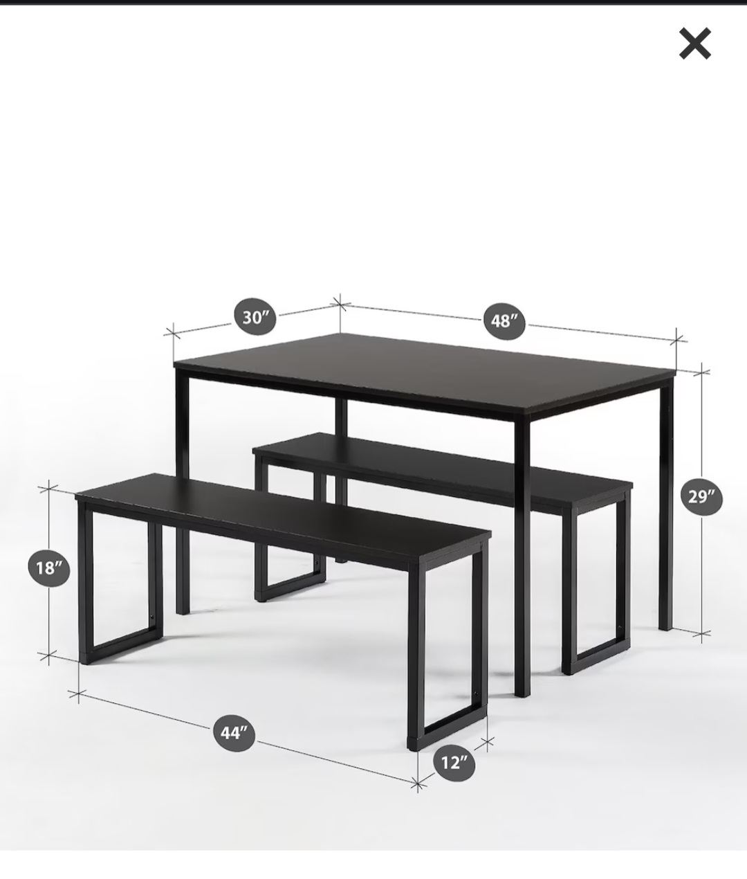 Dining Table Set with Two Benches - Dark Brown - photo 3