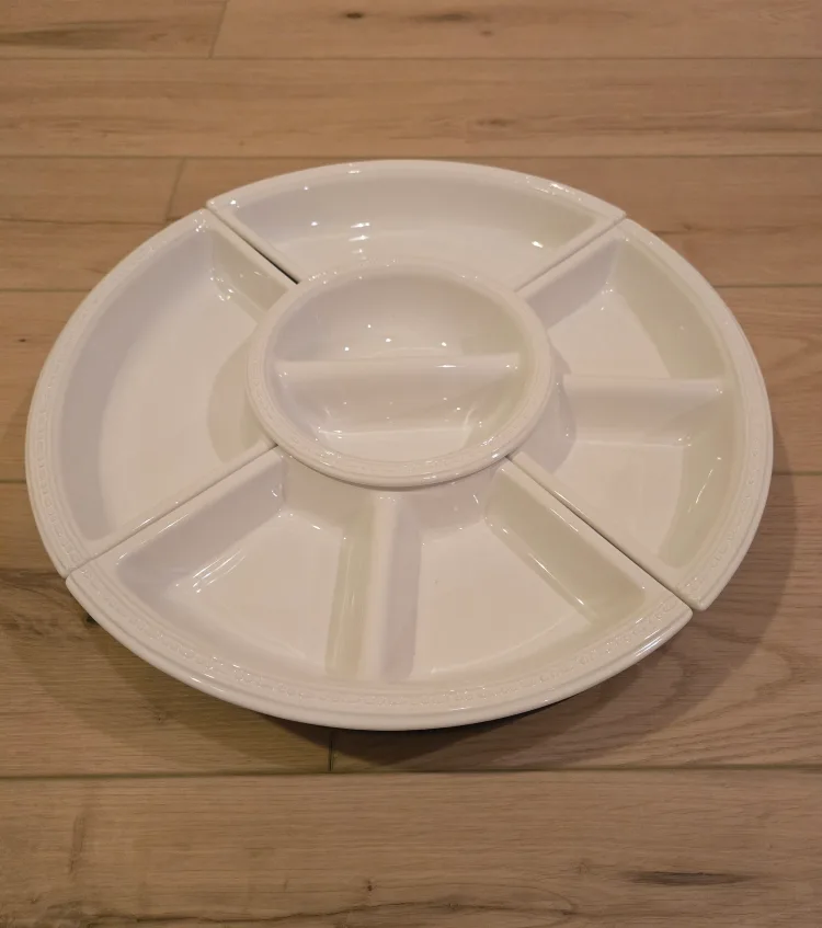 Lazy Susan Ceramic Serving Set with 5 pc on Wooden Rack image indicator(2)