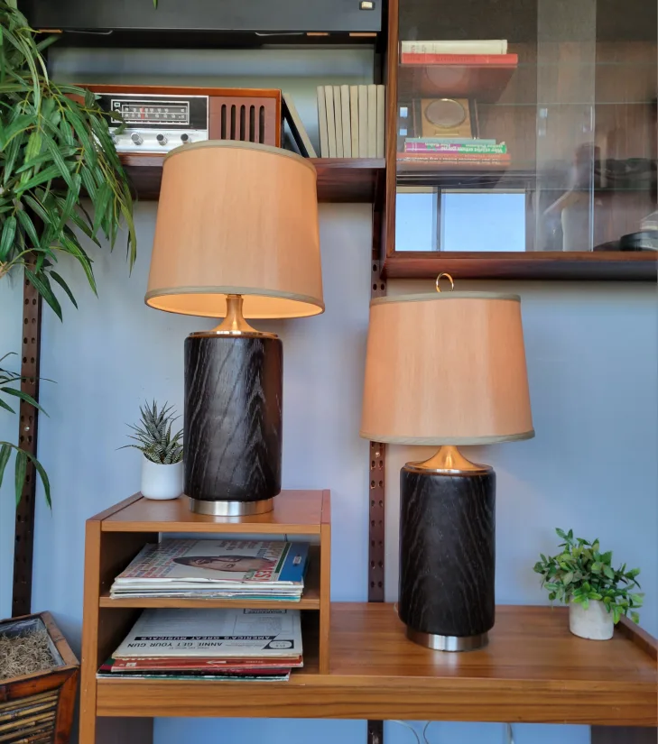 Pair of Coastal Style Dark Wood Grain Table Lamps thumbnail