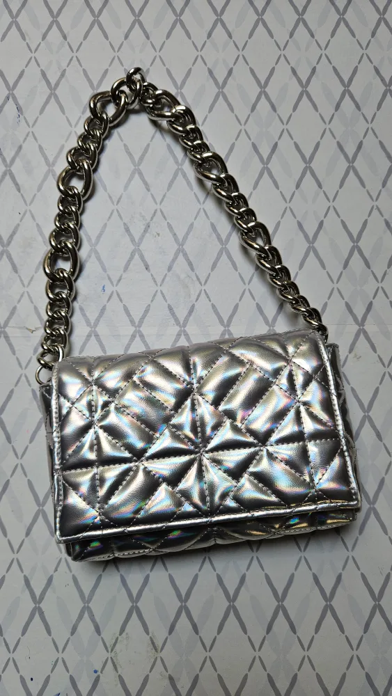 Zara Quilted Iridiscent Shoulder Bag w/ Chain thumbnail