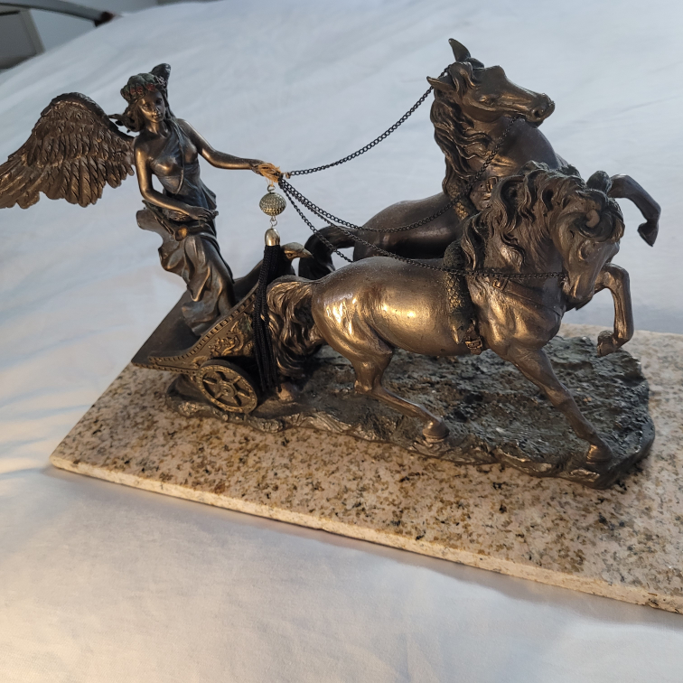 Bronze Angel Horse Chariot Statue - photo 2