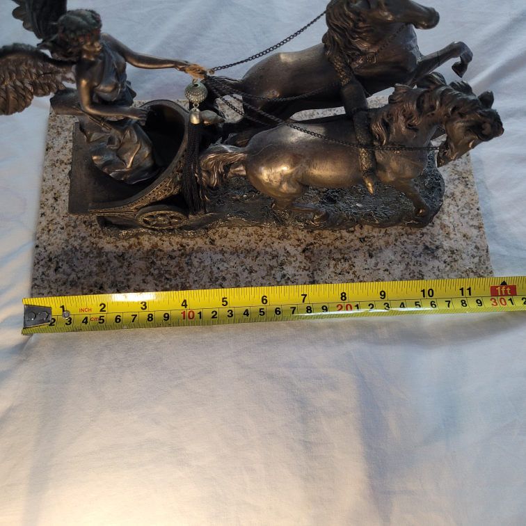 Bronze Angel Horse Chariot Statue - photo 4