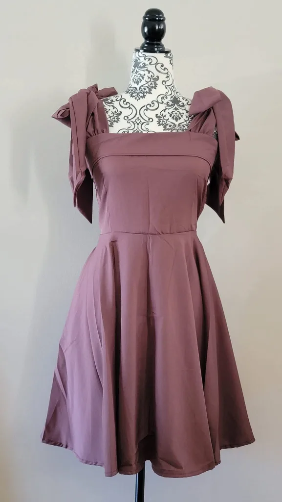 Mini Dress with Shoulder Ties - Mauve thumbnail