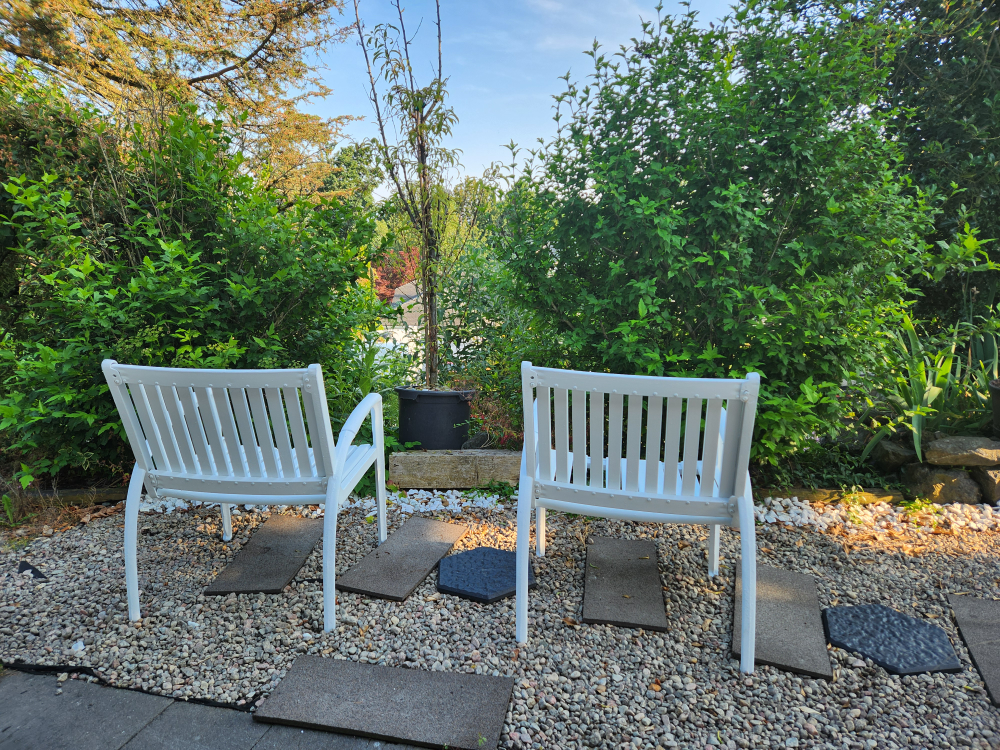 cast iron and wood White Outdoor Patio Set - 2 Chairs & Table - photo 5