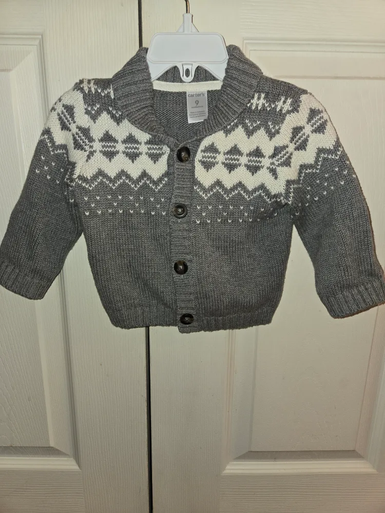 Carter's Baby Boy Grey And White Cardigan thumbnail