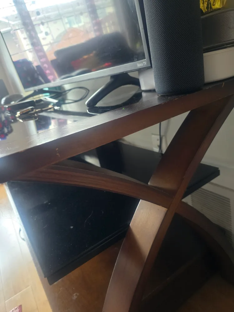 Used TV Stand with Glass Top & Wooden Frame image indicator(6)