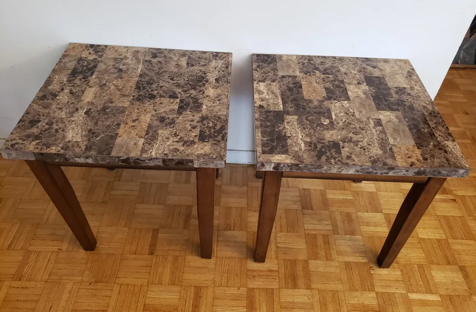 Set of 2 Side Tables with Faux Marble Top thumbnail