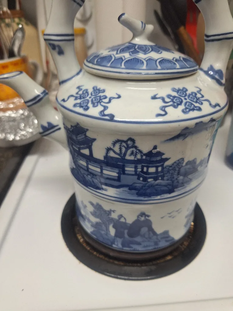 Vintage Blue & White Ceramic Teapot thumbnail