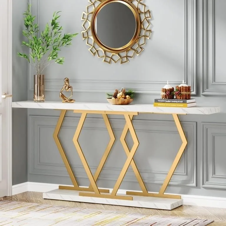 Tribesigns 70.9 Inch Extra Long White and Gold Console Table thumbnail
