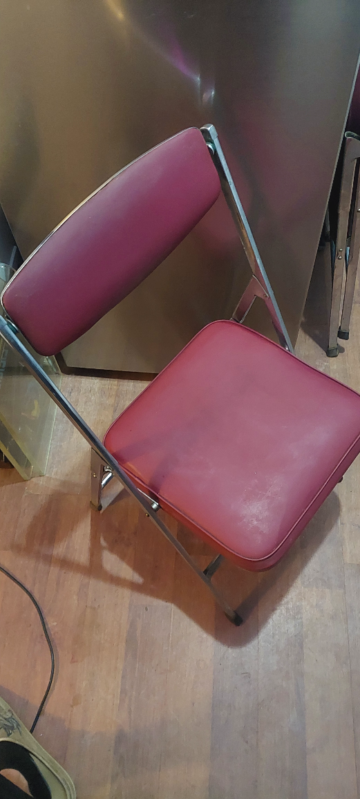 Vintage French Folding Chair - Red leather Seat