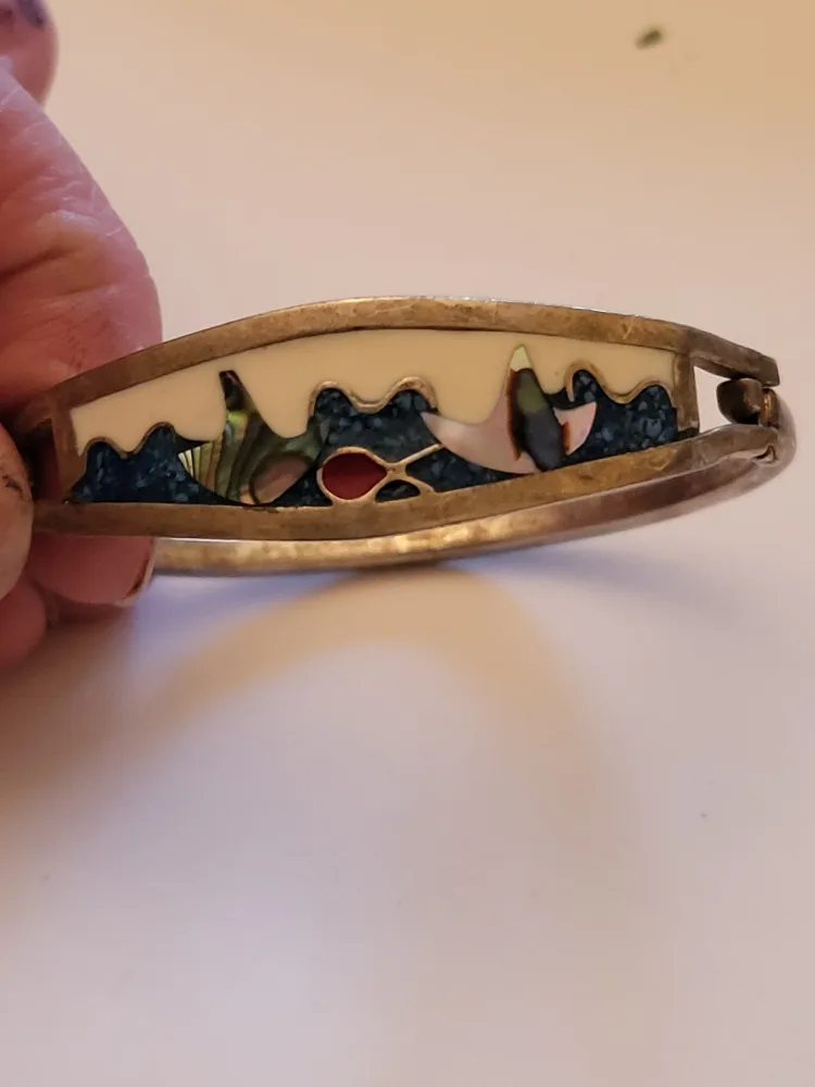 Vintage Mexican Silver & Stone Bracelet thumbnail