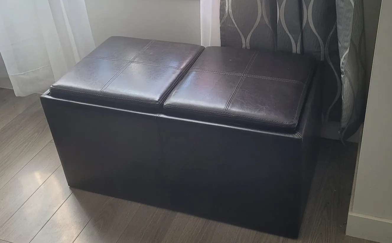 Brown Faux Leather Storage Ottoman thumbnail