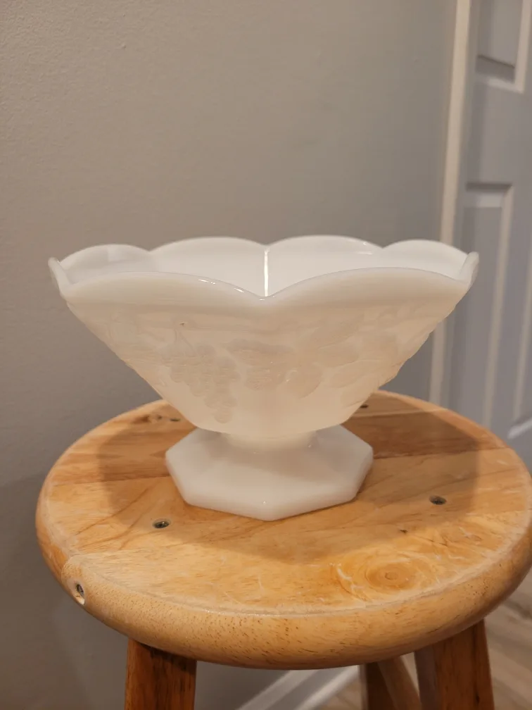 Vintage Milk Glass Compote Bowl with Grape Design image indicator(2)