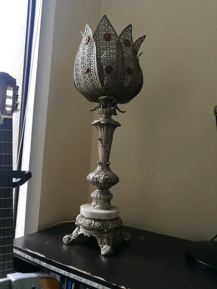 Vintage Ornate Metal & Marble Table Lamp thumbnail