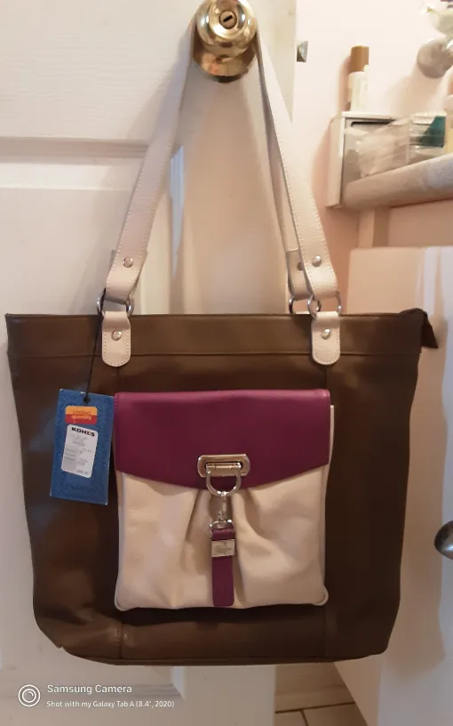 Simply Vera Wang Tote Bag - Red & Brown,100% leather. thumbnail