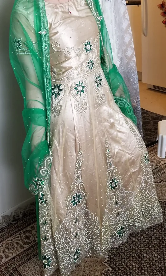 Beige & Green Embellished Lehenga Choli Set thumbnail