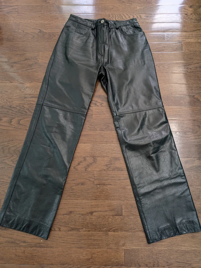 Danier Black Leather Straight Leg Pants - Size 8 thumbnail