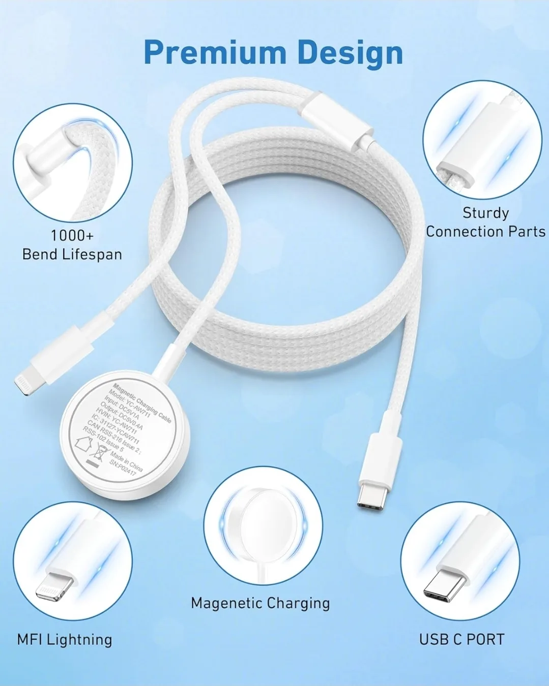 2-in-1 Apple Watch & iPhone Fast Charger | 6FT+ 20W USB-C Block image indicator(5)