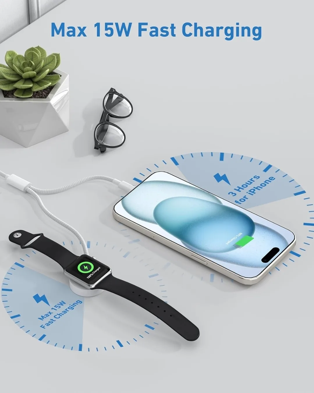 2-in-1 Apple Watch & iPhone Fast Charger | 6FT+ 20W USB-C Block image indicator(7)