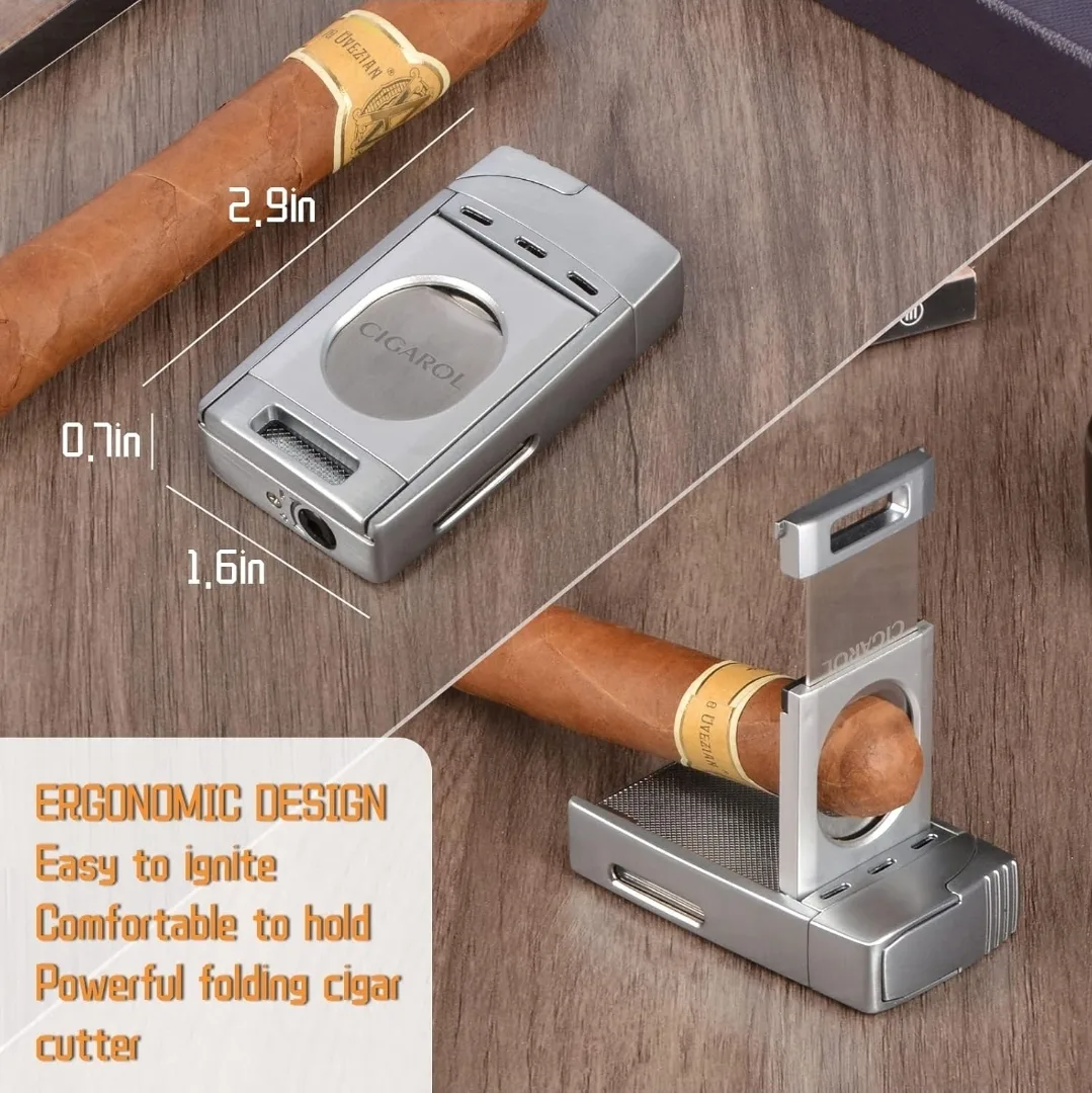 Cigarol Premium 2 in 1 Cigar Cutter & Jet Flame Lighter - Silver image indicator(2)