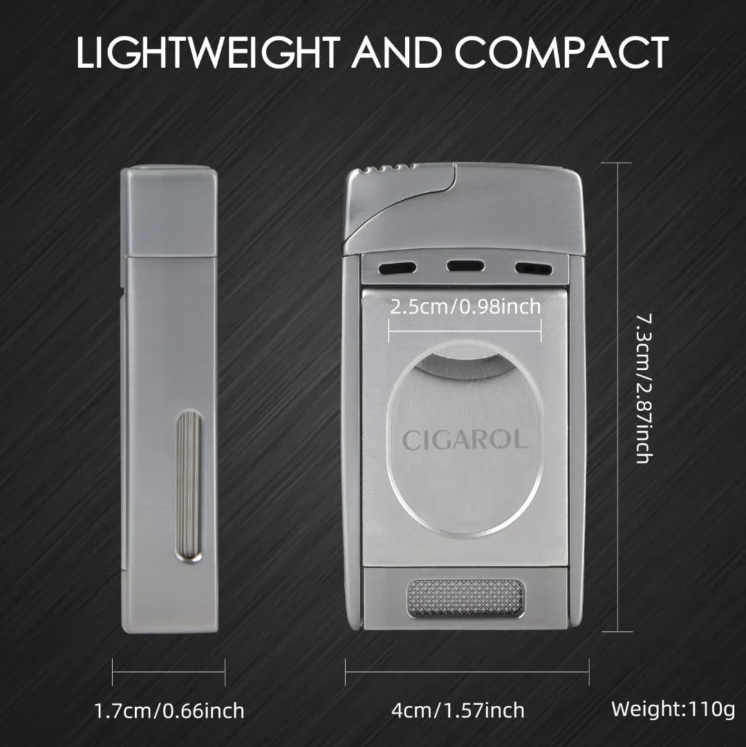 Cigarol Premium 2 in 1 Cigar Cutter & Jet Flame Lighter - Silver image indicator(5)