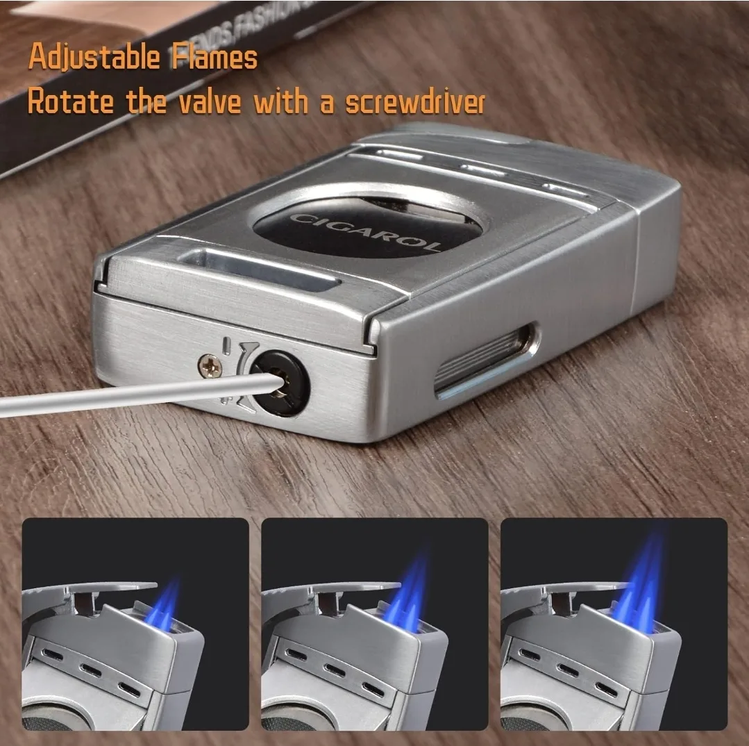 Cigarol Premium 2 in 1 Cigar Cutter & Jet Flame Lighter - Silver image indicator(8)