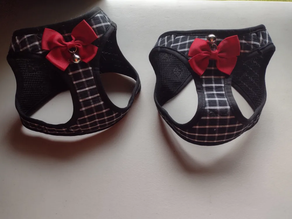Small animal harness - Black & White Plaid with Bows thumbnail