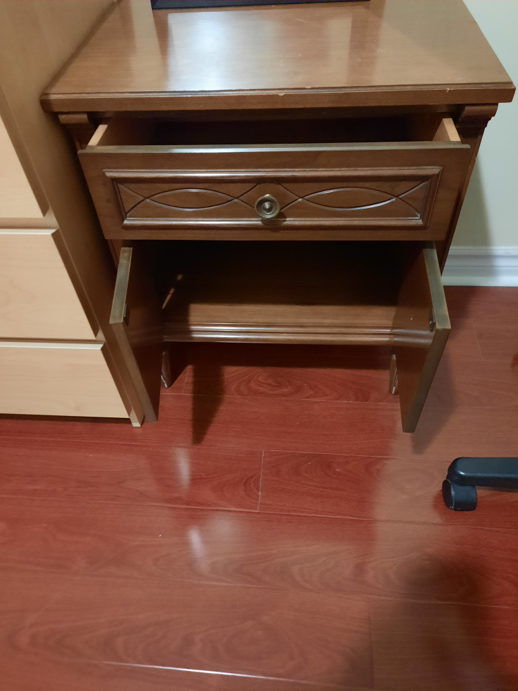 Wooden Nightstand with Drawer & Cabinet - photo 3
