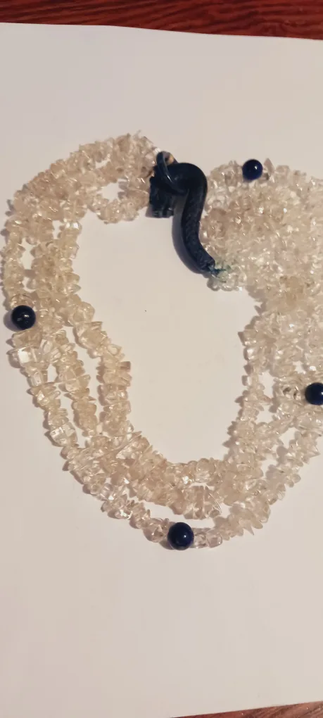 Genuine Clear Crystal Necklace with Lapis Lazuli Dragon Clasp thumbnail