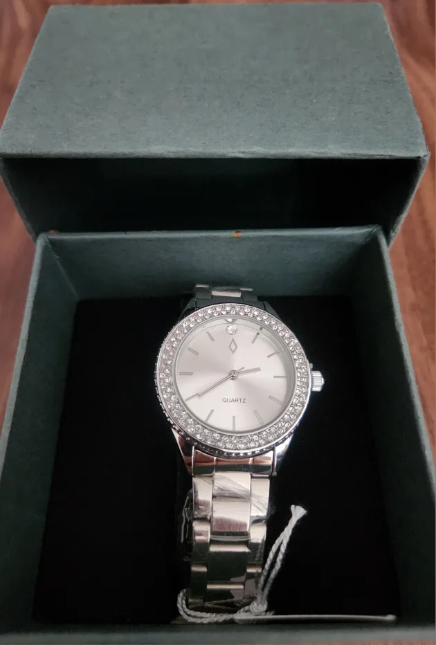Silver Quartz Watch with Rhinestones - New in Box thumbnail