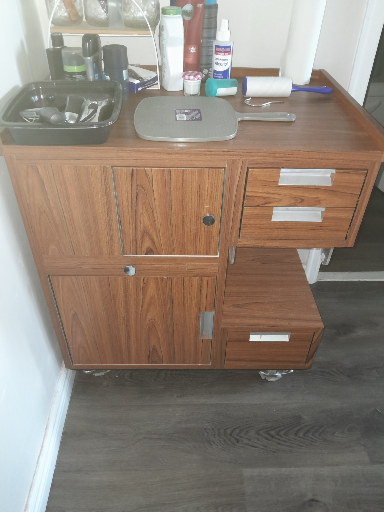 Wooden organizer cabinet (on wheels)
