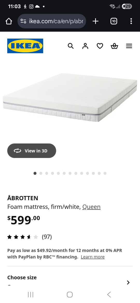IKEA ÅBROTTEN Queen Foam Mattress - New