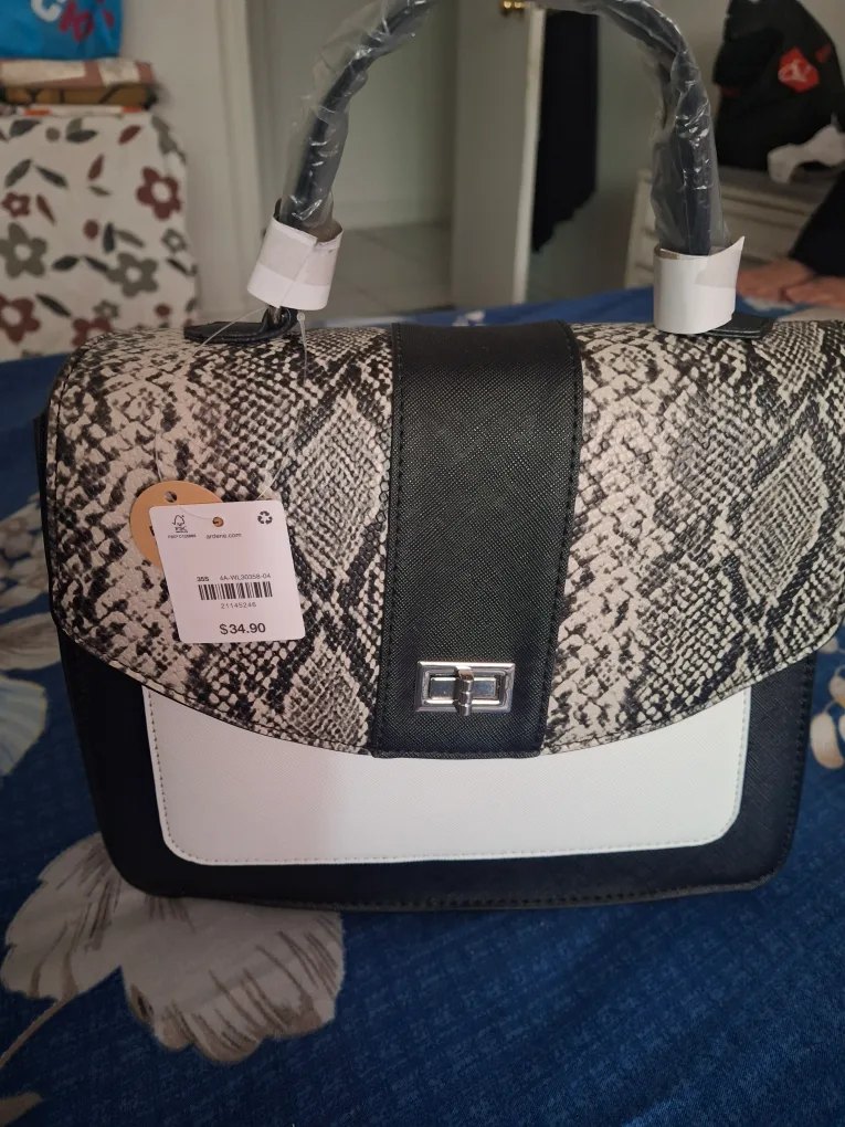 New Black & White Snakeskin Satchel thumbnail