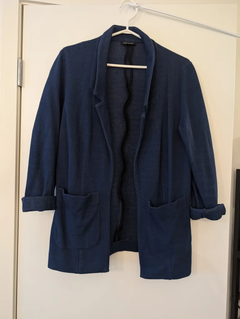 Topshop Blue Knit Blazer - Size US 6 thumbnail