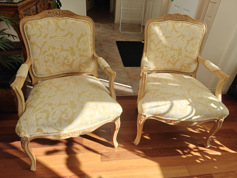 Pair of Antique Style Yellow Patterned Armchairs