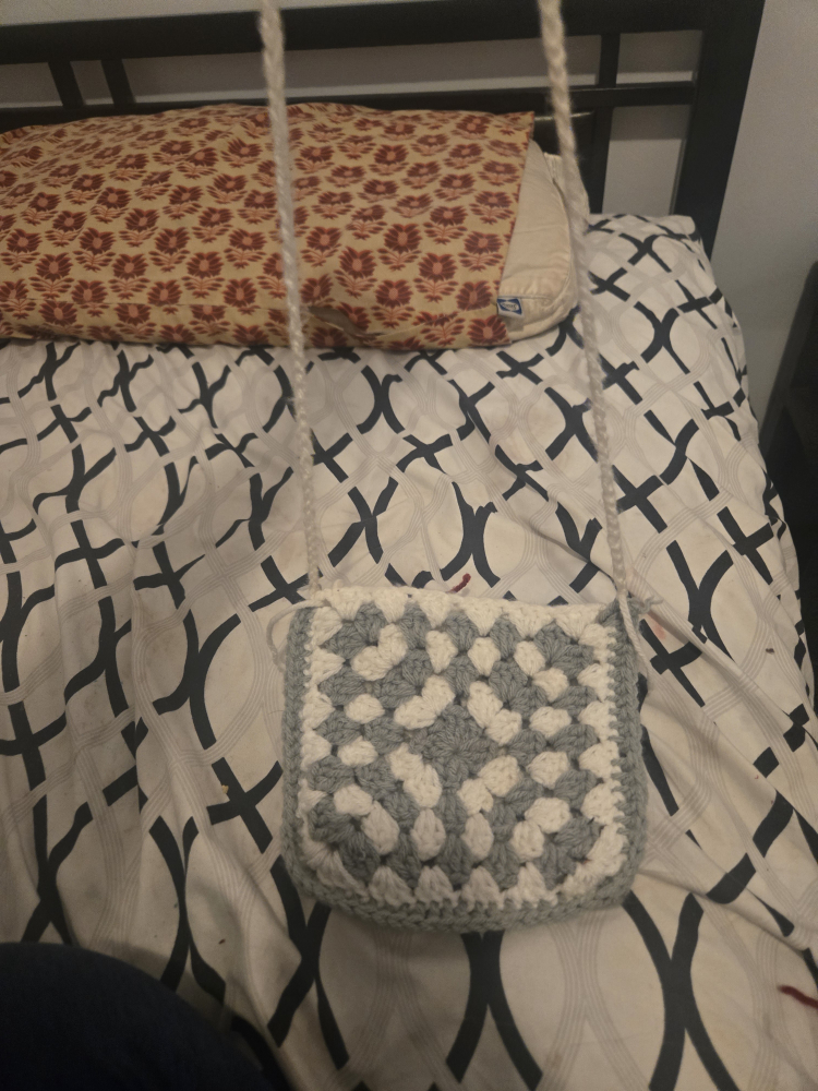Handmade Crochet Bag - Grey & White