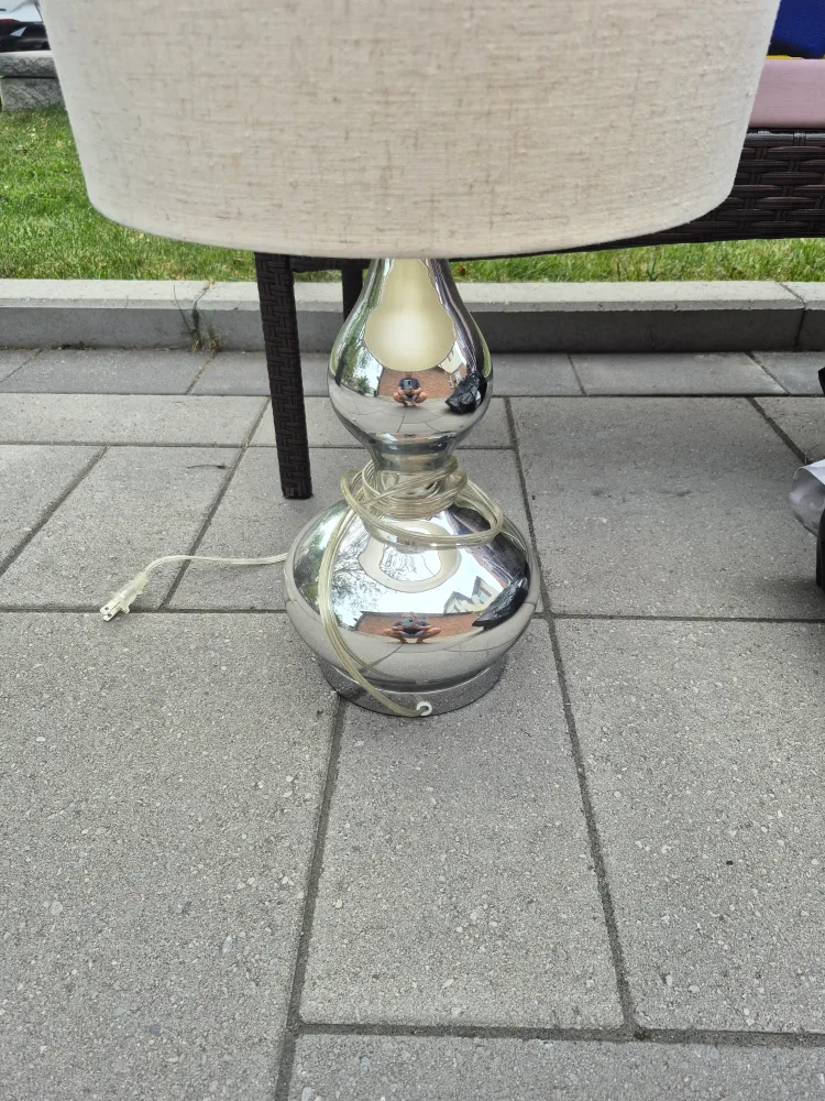 Chrome Base Table Lamp with Beige Shade thumbnail