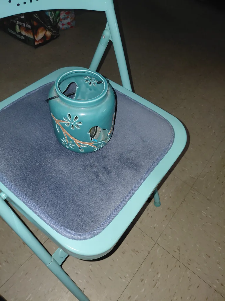 Teal Ceramic Candle Holder with Floral Design thumbnail