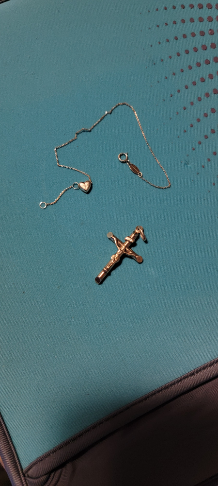 Solid Gold Cross Pendant and Heart Bracelet